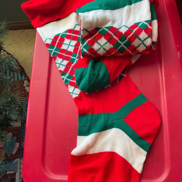 4 Vintage 4ft Huge Hanging Knitted Plaid Stockings - Picture 3 of 4